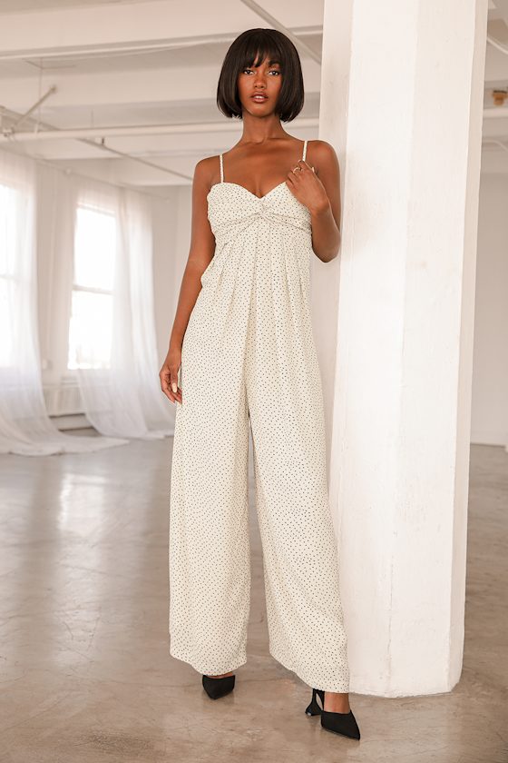 Crushin' On You Cream Polka Dot Pleated Twist-Front Jumpsuit 4