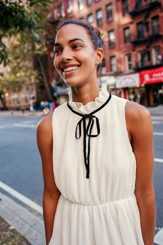 White Pleated Midi Dress - Tiered Dress - Mock Neck Midi Dress - Lulus