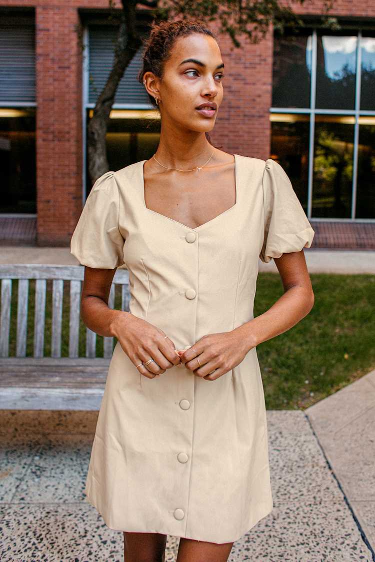Vegan Leather Dress - Puff Sleeve Dress - Button-Front Mini Dress - Lulus