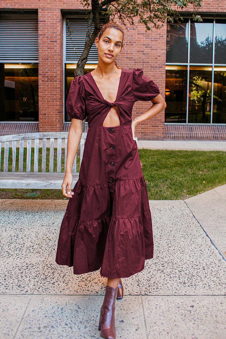 burgundy puff sleeve dress Took The Right Turn Burgundy Cotton Puff Sleeve Mini Dress main image 0