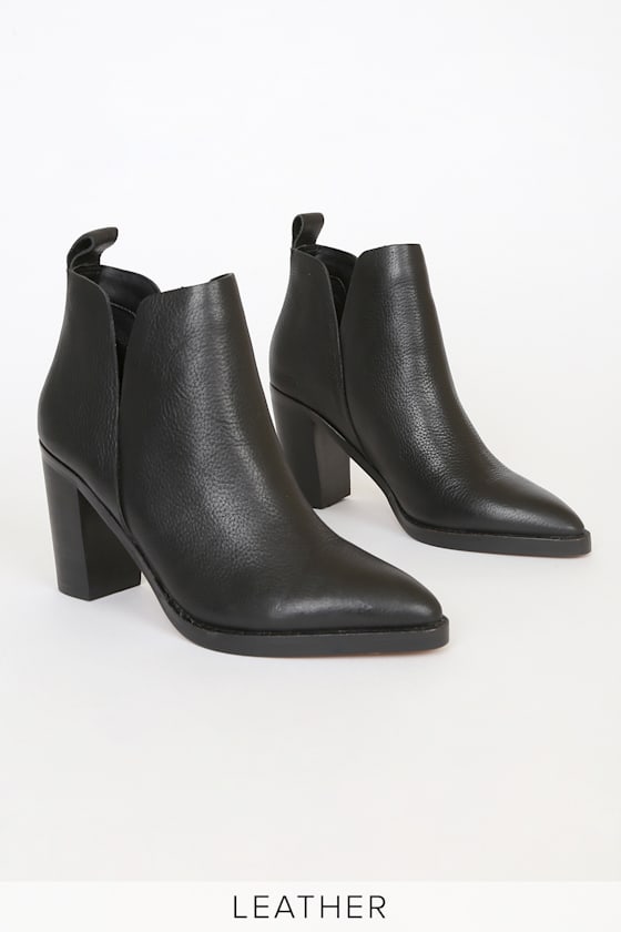 black leather ankle booties with heel