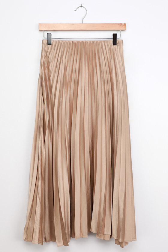 Champagne Satin Skirt - Satin Midi Skirt - Pleated Midi Skirt - Lulus