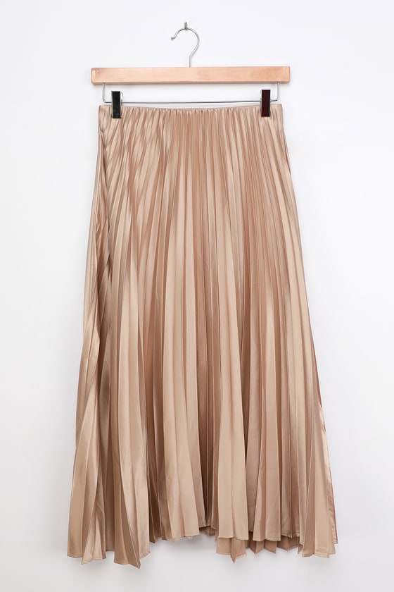 Champagne Satin Skirt - Satin Midi Skirt - Pleated Midi Skirt - Lulus