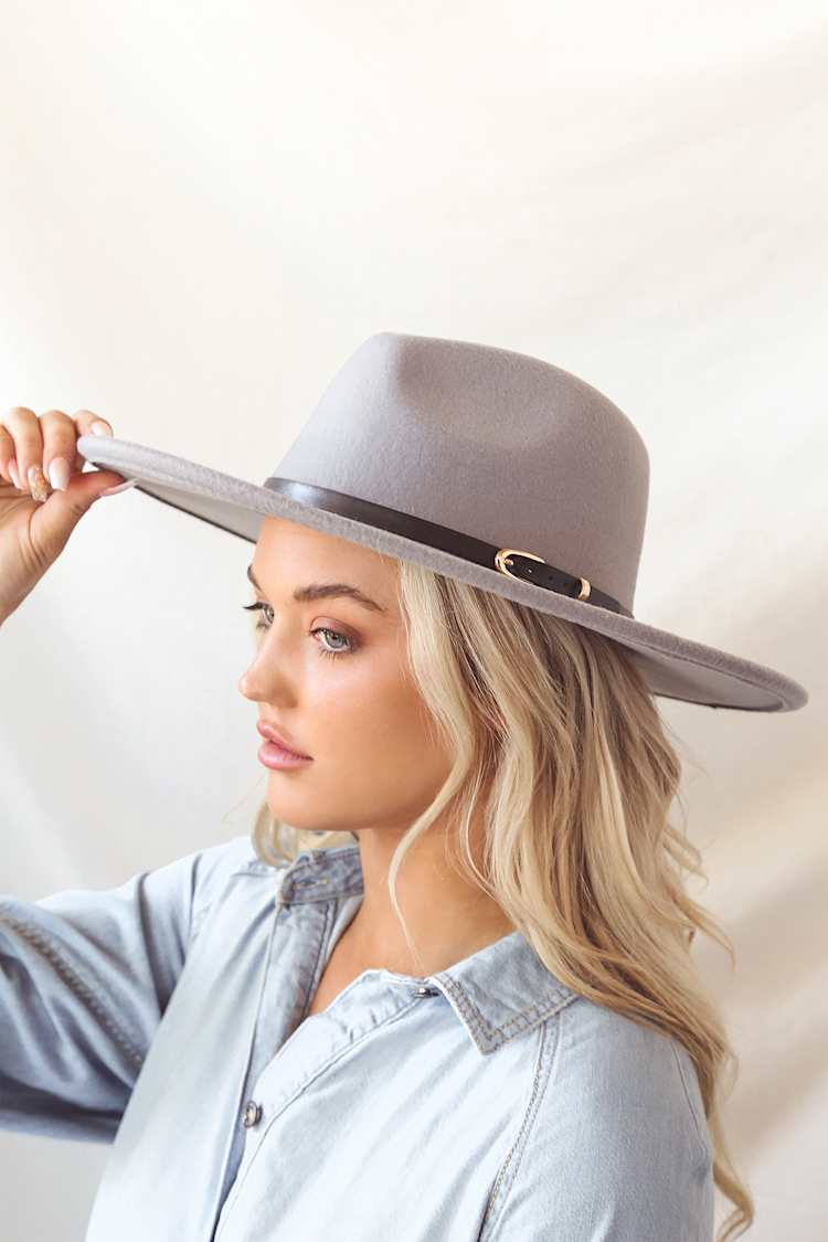 Grey Fedora Hat - Wide Brim Hat - Buckled Hat - Felt Hat - Lulus display picture 1