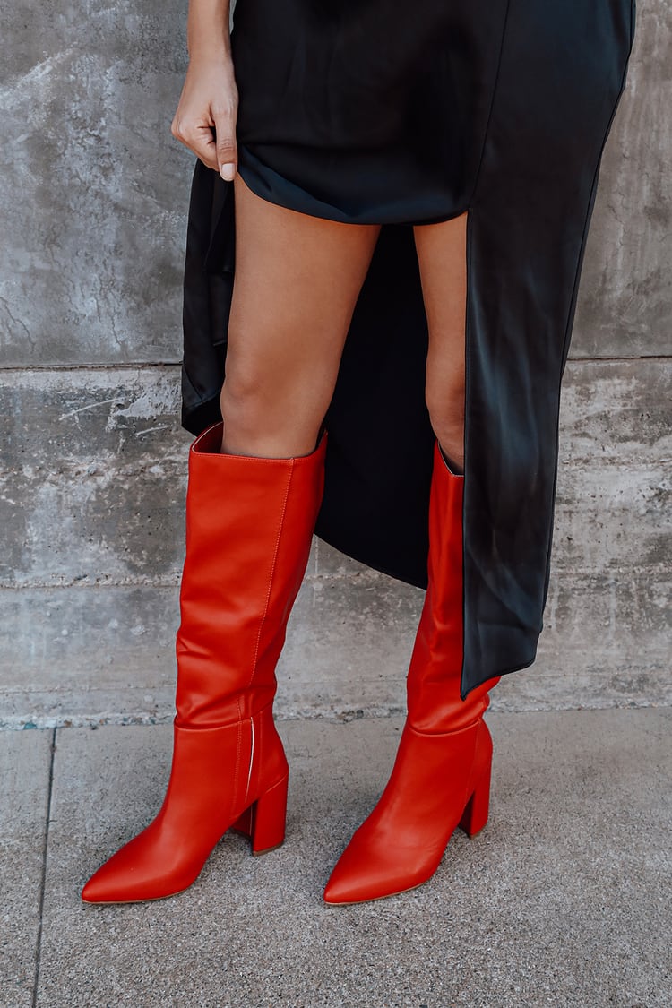 leather boots red