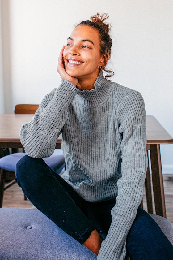 Stay Snug Heather Grey Ribbed Turtleneck Sweater 1