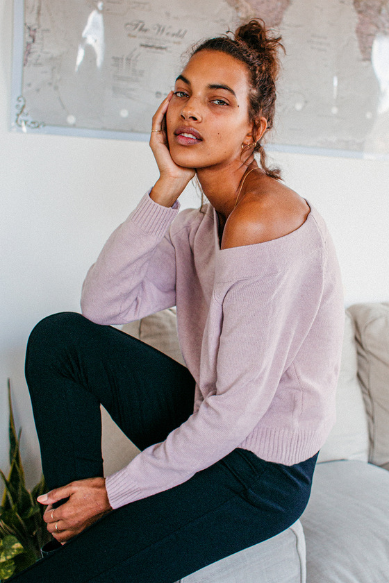 Don't Be Shy Dusty Pink Asymmetrical Off-the-Shoulder Sweater