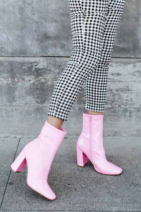 Fulton Pink Patent Square Toe Mid-Calf Boots 1