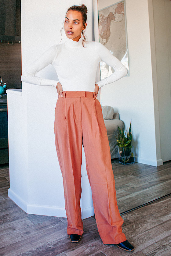 Working for the Weekend Terra Cotta Wide-Leg Trouser Pants 5