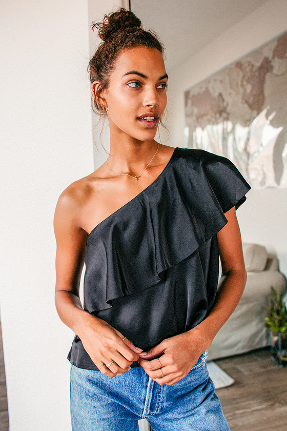 black satin one shoulder top