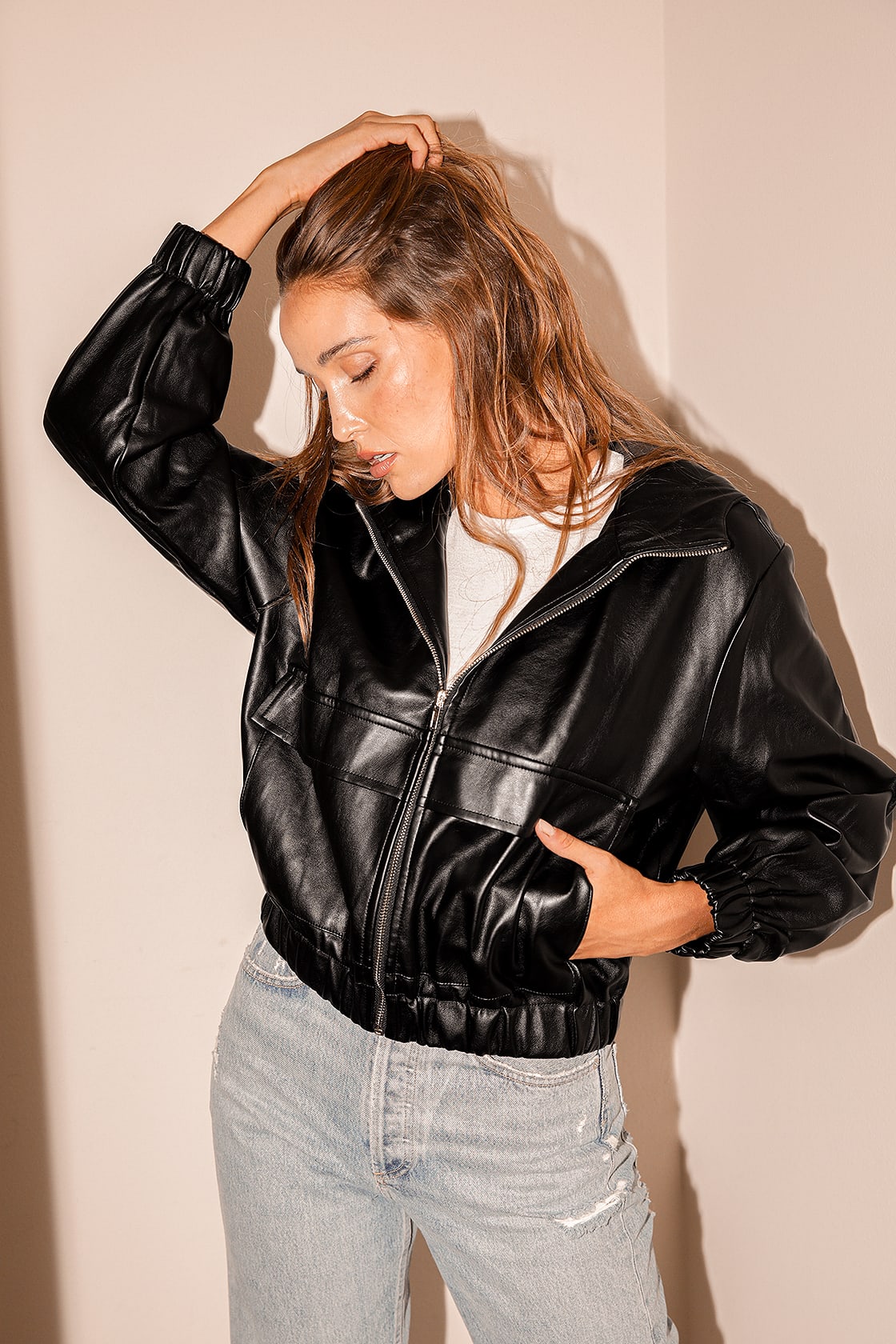 Atomic Black Vegan Leather Bomber Jacket