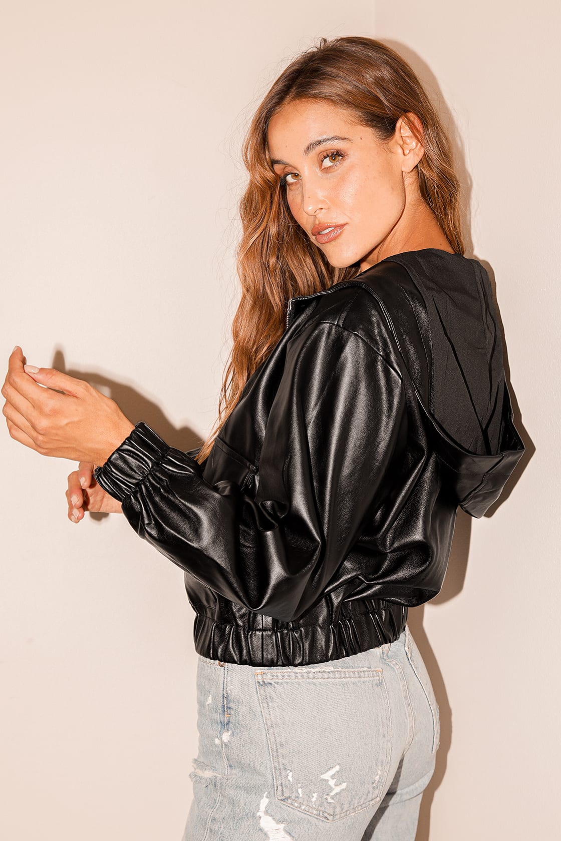 Atomic Black Vegan Leather Bomber Jacket