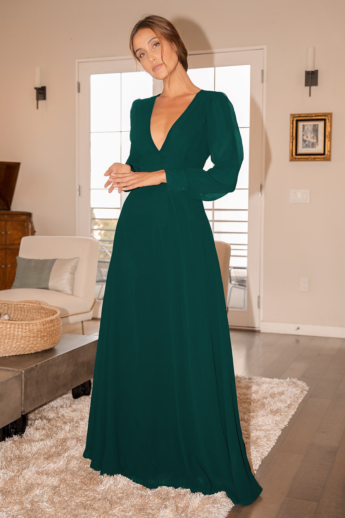 Talk About Divine Hunter Green Long Sleeve Backless Maxi Dress