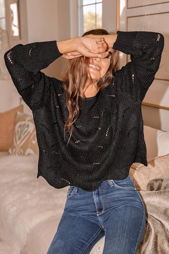 Black Sweater Loose Knit Sweater Lightweight Sweater Lulus