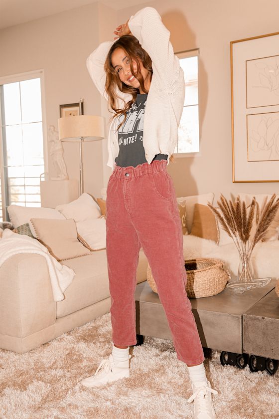 Exceptional Style Dusty Pink Paperbag Corduroy Pants 1