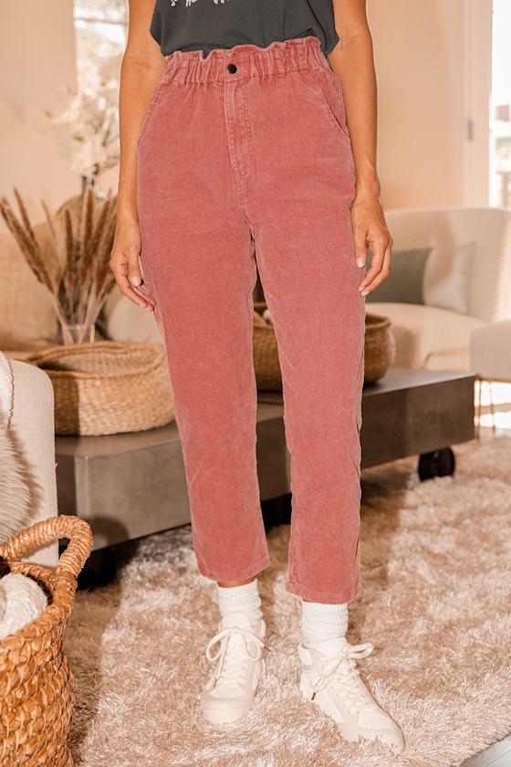 Exceptional Style Dusty Pink Paperbag Corduroy Pants 5