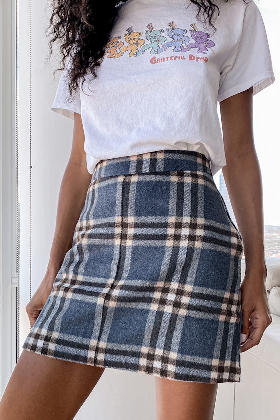 Blue Plaid Skirt Plaid Print Mini Skirt Flannel ALine Skirt Lulus