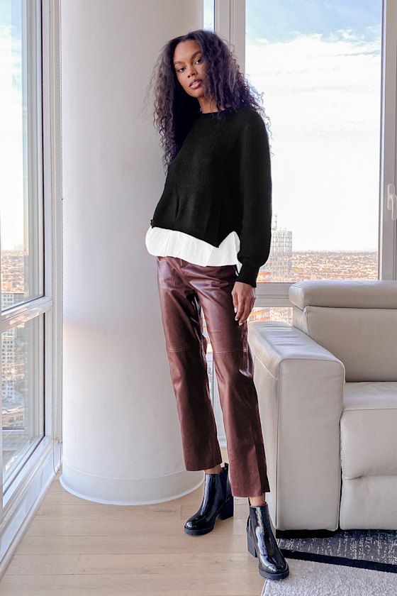 maroon leather pants