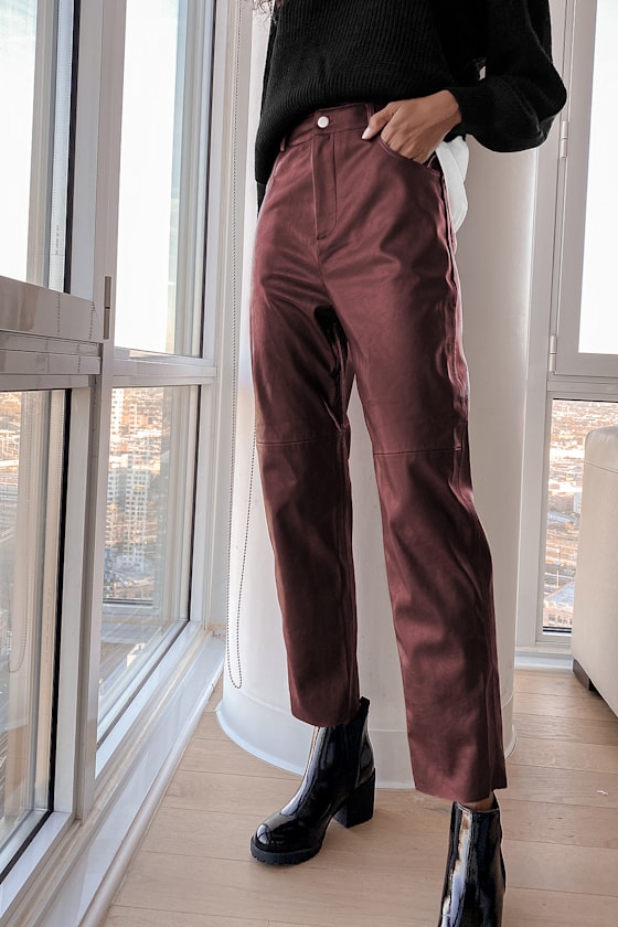 burgundy leather pants