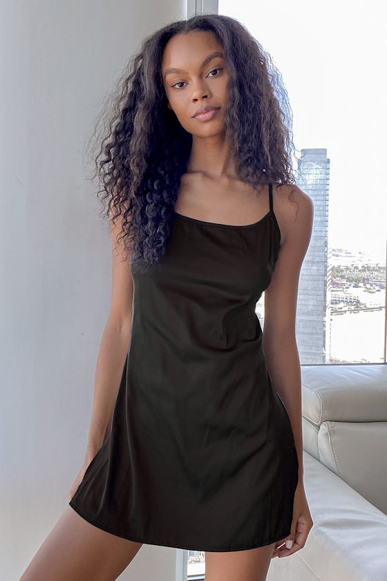 Black Satin Slip Slip Dress Black Slip Satin Slip Lulus