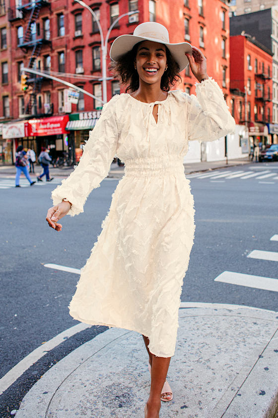 It's a Love Story Cream Fringe Balloon Sleeve Midi Dress 1