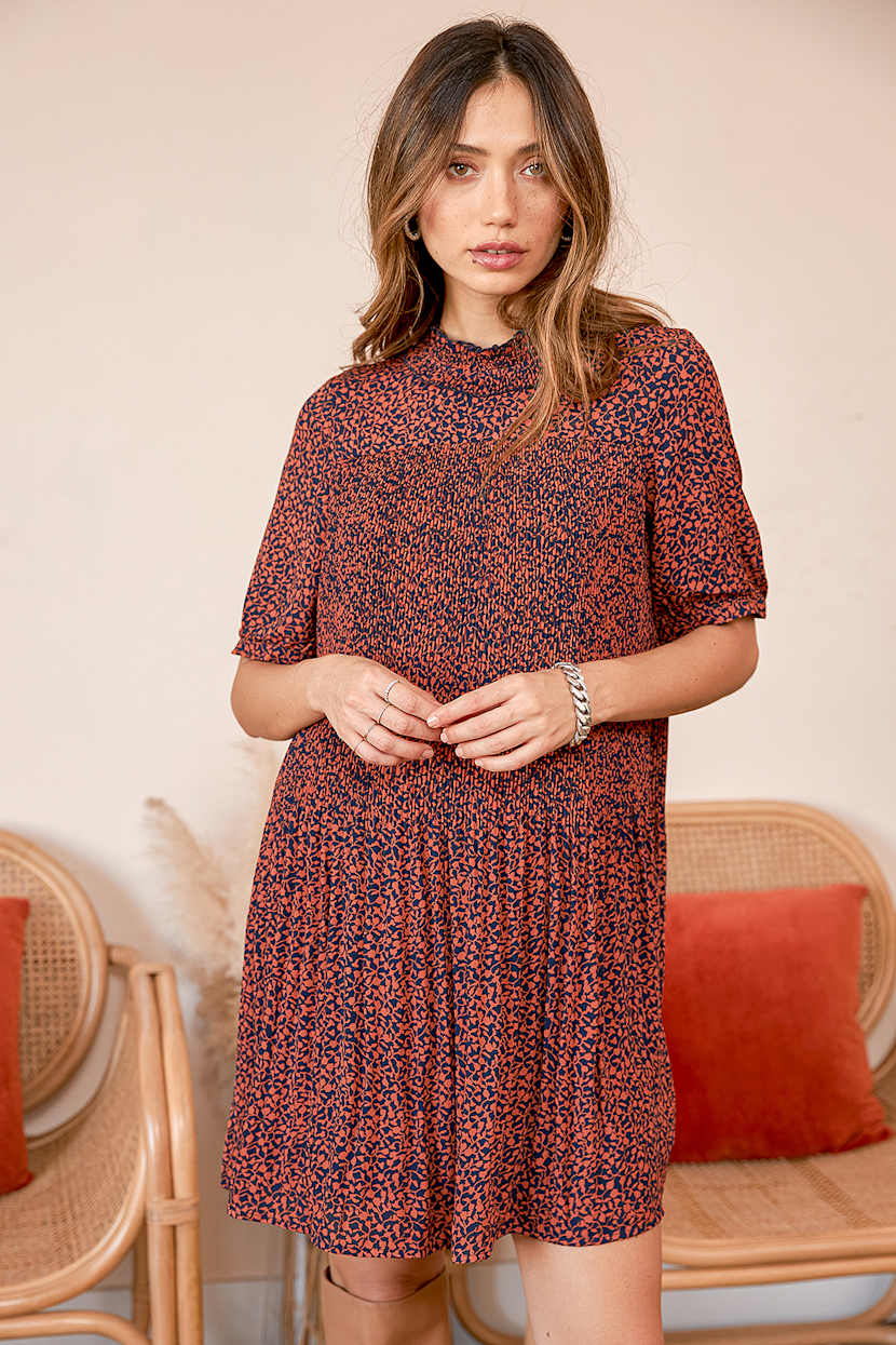 Vero Moda Cassie - Pleated Dress - Mock Neck Floral Dress