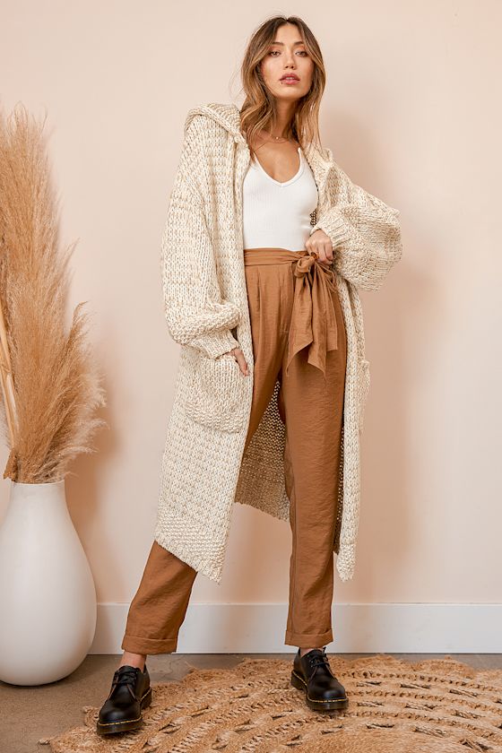 Crofter Beige Multi Long Hooded Cardigan Sweater 7