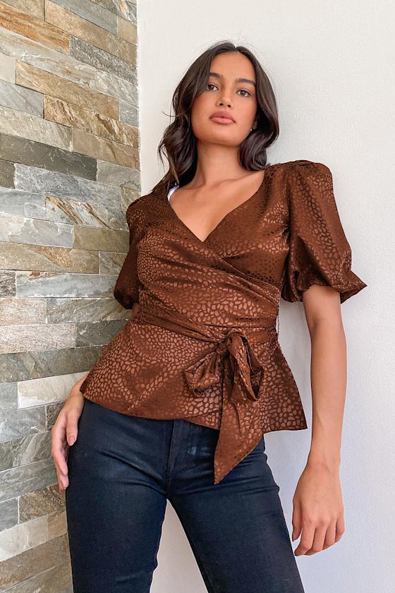 Best Impressions Brown Leopard Print Satin Puff Sleeve Top 4