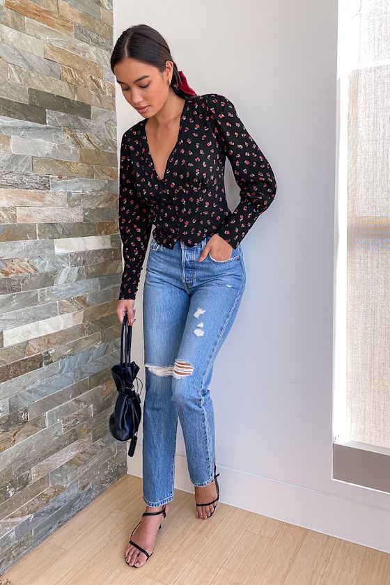 Well Wishes Black Floral Print Long Sleeve Button-Up Top 7