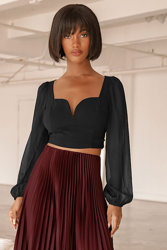 Say it Again Black Tie-Back Long Sleeve Crop Top 8