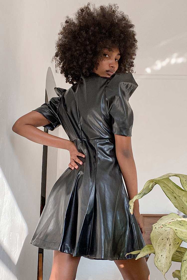 chinese dress ladies Rule Breaker Black Faux Leather Short Sleeve Mini Dress main image 1