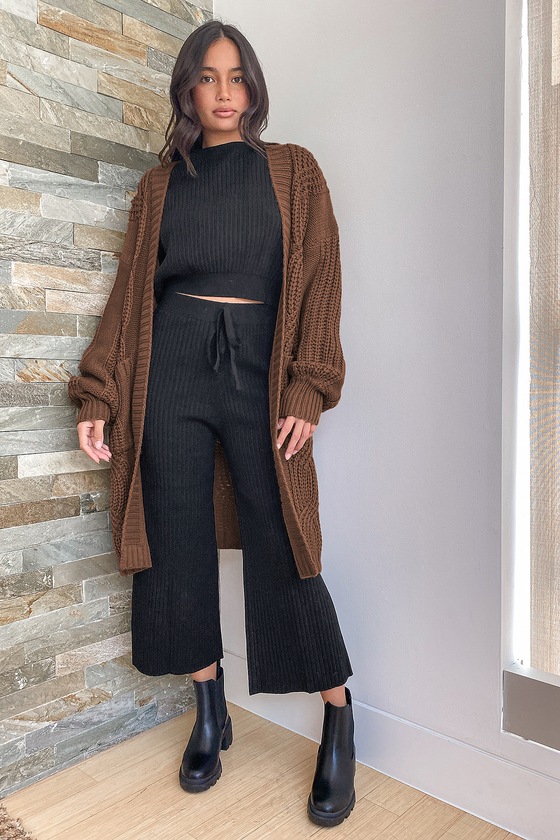 Tres Cozy Light Brown Chunky Cable Knit Oversized Cardigan