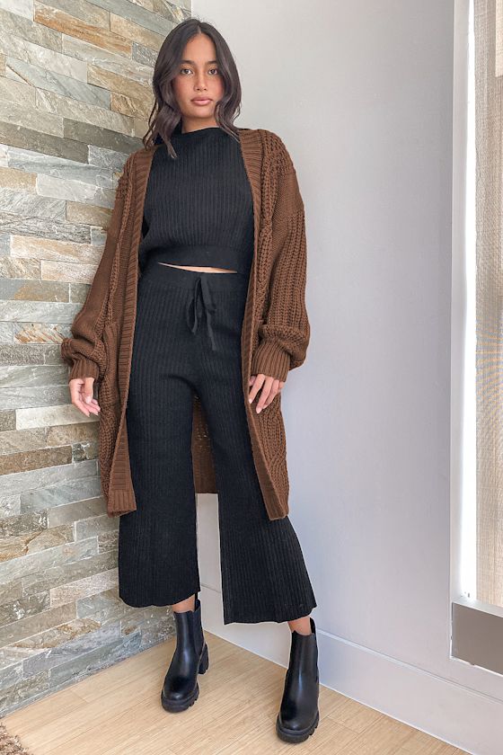 Tres Cozy Light Brown Chunky Cable Knit Oversized Cardigan 7