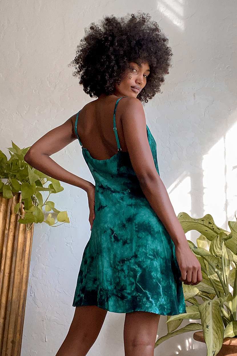 Hunter Green Tie-Dye Dress - Cowl Neck Dress - Mini Slip Dress - Lulus Hunter Green Tie-Dye Dress - Cowl Neck Dress - Mini Slip Dress - Lulus