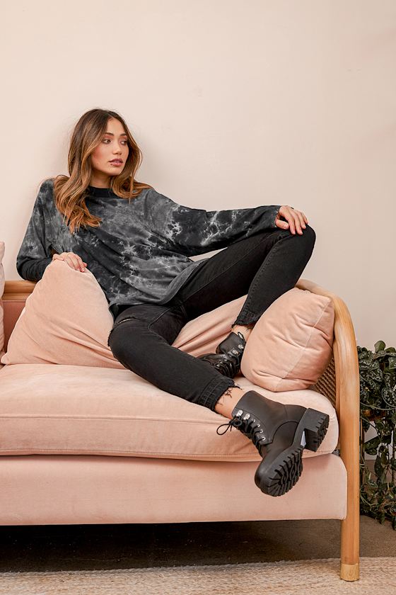 Be Free Charcoal Grey Tie-Dye Oversized Long Sleeve Tee 4