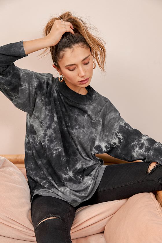 Be Free Charcoal Grey Tie-Dye Oversized Long Sleeve Tee 5