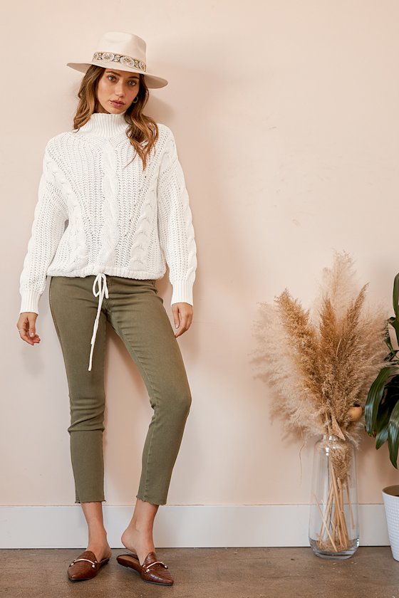 RD Style Cinched Sweater Cable Knit Sweater White Sweater Lulus