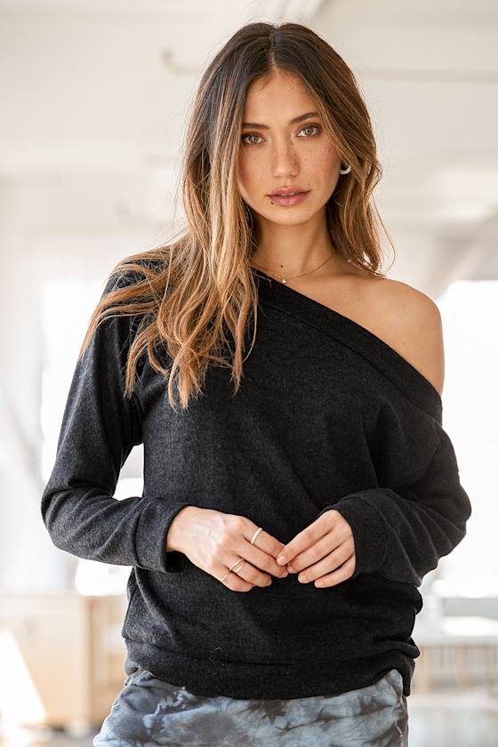 Cozy Days Black Asymmetrical Off-the-Shoulder Sweater 5