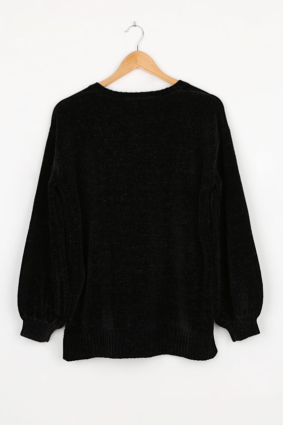 Black Knit Sweater Soft Chenille Sweater Lounge Sweater Lulus