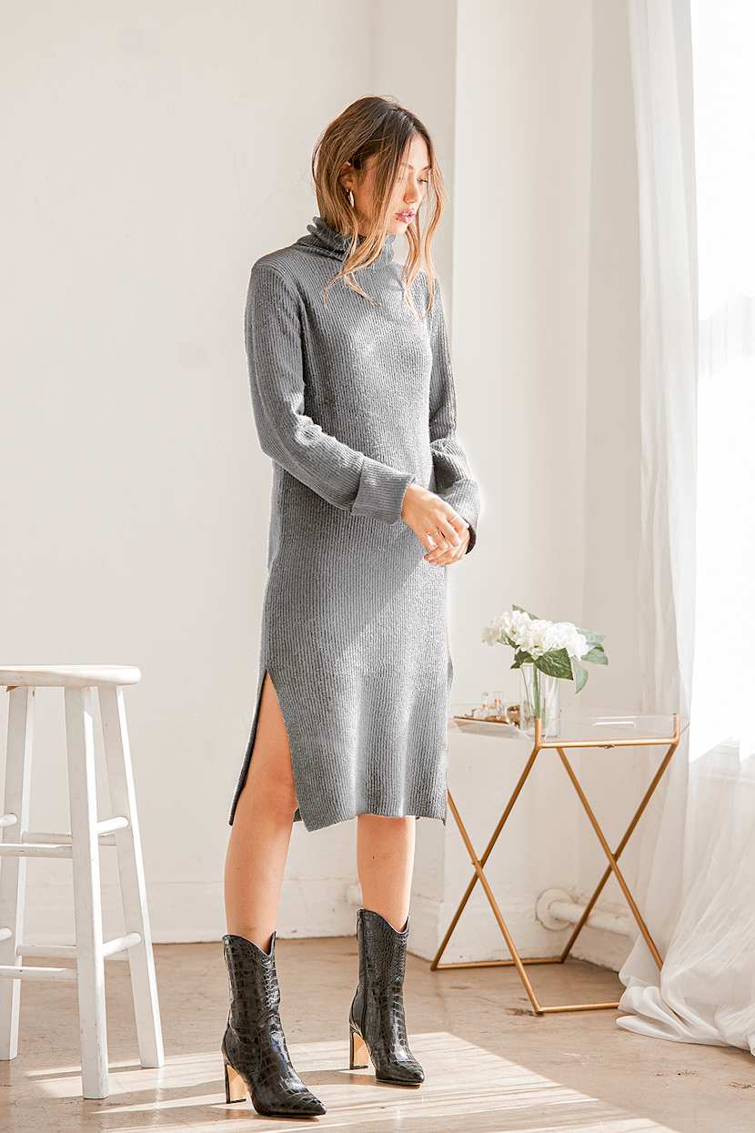 grey turtleneck dress outfit Cable-Knit Sleeveless Sweater Dress  New York & Company