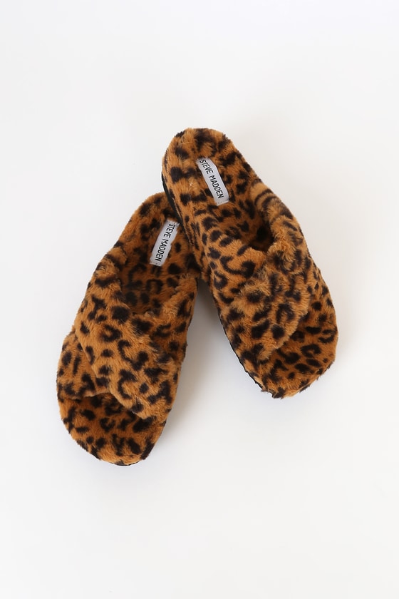 leopard print fur slides