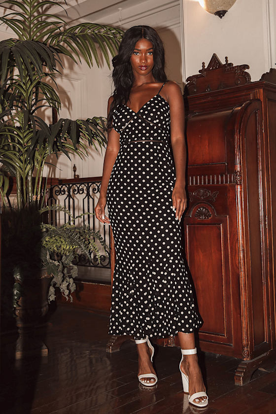 Best Spot to Be Black Polka Dot Sleeveless Ruffled Midi Dress 4