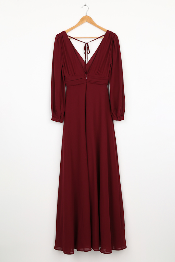 Burgundy Maxi Dress - Long Sleeve Maxi - Chiffon Maxi Dress - Image 6