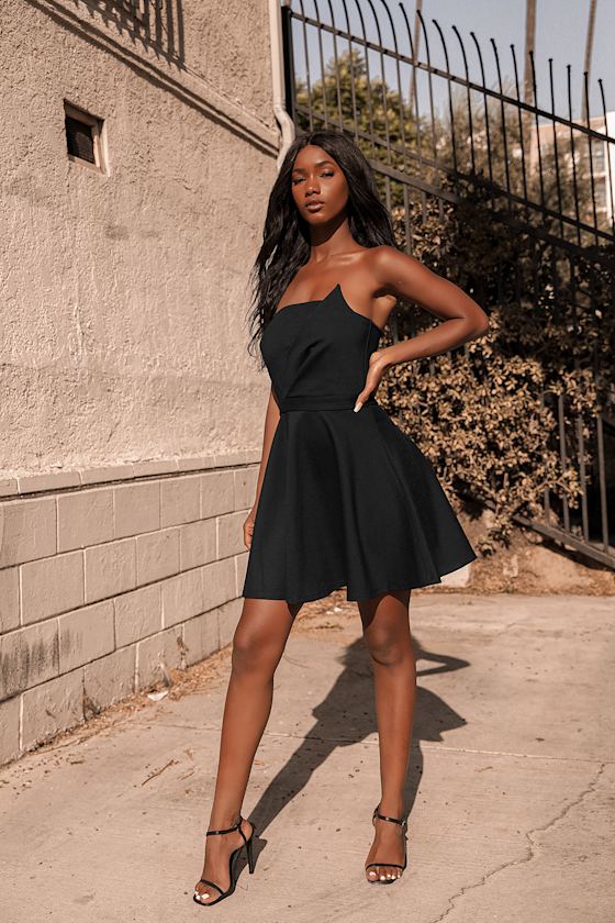 VIP Treatment Black Strapless Skater Dress 6