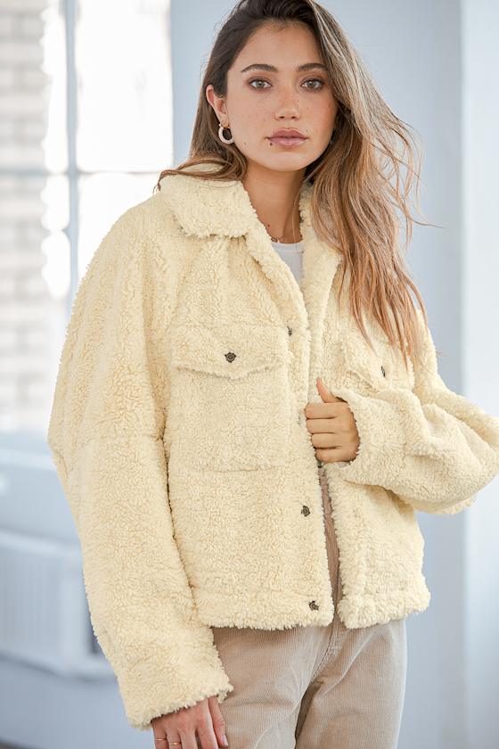 Teddy Swing Cream Faux Fur Jacket 5