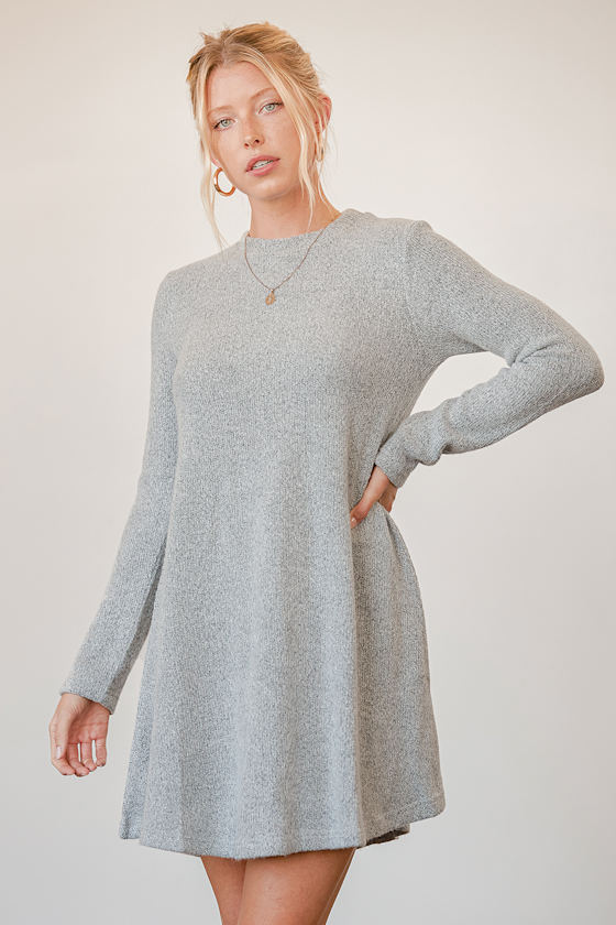 Harmonious Grey Wool Mock Neck Long Sleeve Swing Dress 5