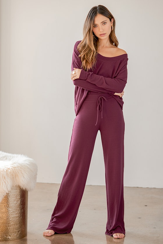 Let's Warm Up Burgundy Lounge Pants 6