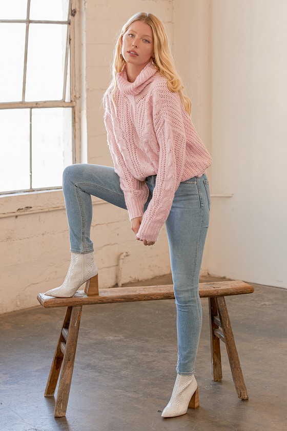 Rd Style Cowl Neck Light Pink Sweater Cable Knit Sweater Lulus
