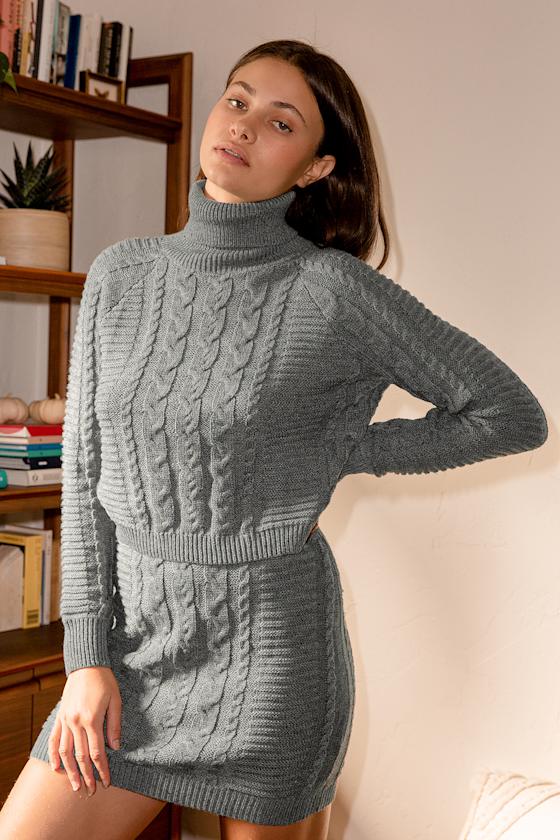 In the Cards Grey Cable Knit Two-Piece Sweater Dress