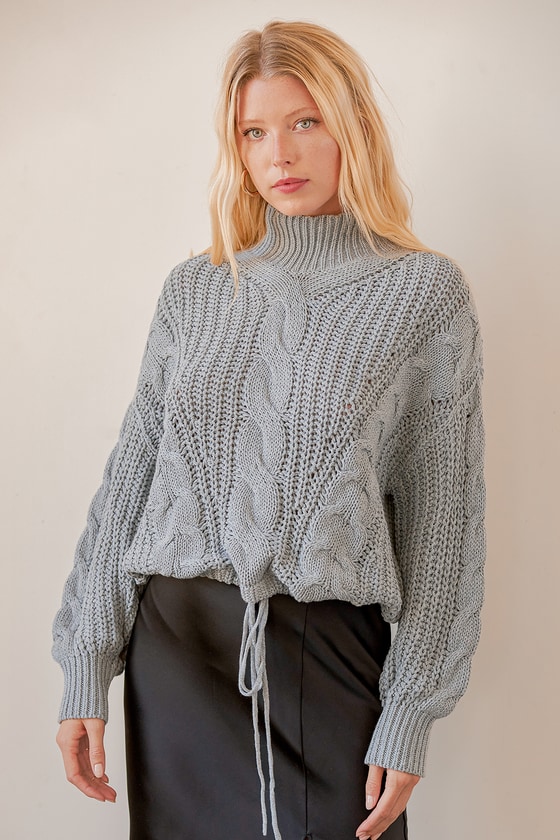 RD Style Cinched Sweater - Cable Knit Sweater - Grey Sweater - Lulus